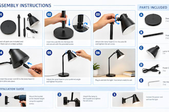 create assembly instructions, installation guide, user guide and product manual