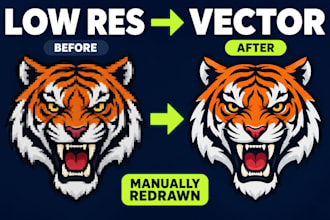 manually vector trace your low res logo illustration or design into svg