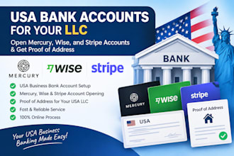 set up USA llc bank accounts, mercury, wise and stripe