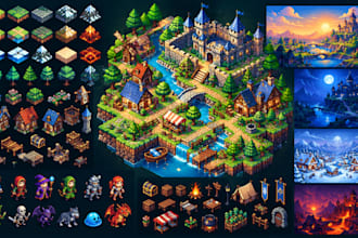 create isometric pixel art tileset tilemap rpg game assets pixel game background