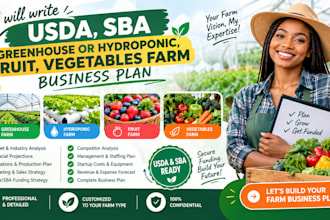 write usda, sba greenhouse or hydroponic, fruit, vegetables farm business plan