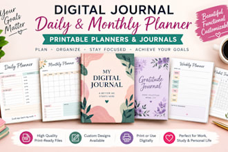 design digital journal daily monthly planner printable planners and journals