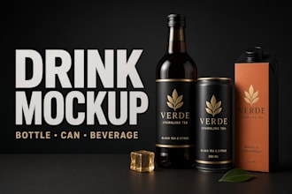 create drink bottle, can and beverage packaging mockup that sell for your brand