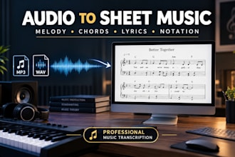 convert audio to sheet music, notation, melody, chords and lyrics