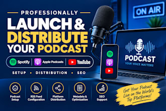 professionally launch and distribute your podcast on spotify apple and youtube