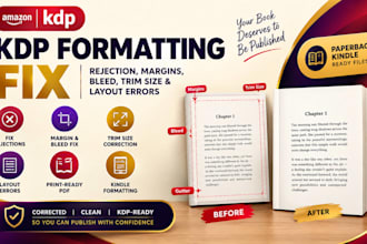 fix KDP rejected book formatting, margins, bleed and layout errors
