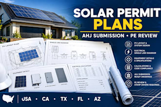 design solar permit plans for ahj submission with stamp for ca tx fl az