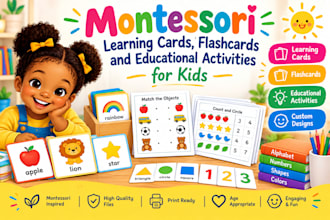 create montessori educational flashcards, learning cards and kids activities