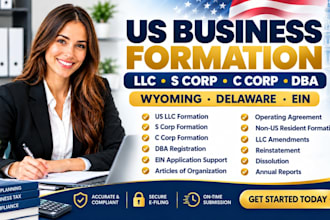 form us llc, s corp, c corp, wyoming llc, delaware llc and dba