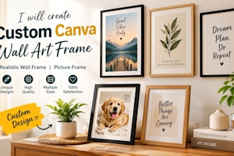 create custom canva wall art frame, realistic wall frame, picture frame