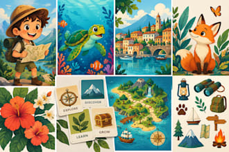 design kids educational game packaging, cards, boards and print ready vectors