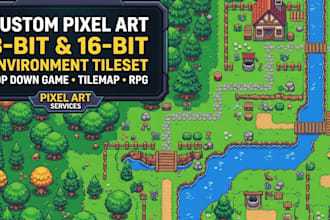 create 2d pixel 8bit 16bit art pixel environment pixel tileset top down game rpg