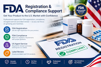 handle fda registration, compliance, US agent service, label review