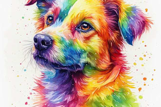 draw a rainbow watercolor portrait of your pet