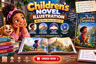 illustrate 2d children novel book cover, kids animation picture book amazon KDP