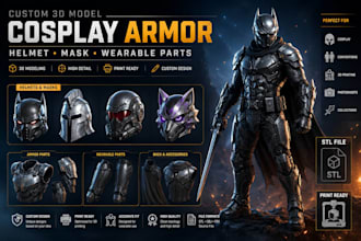 3d model custom cosplay armor, helmet, mask and wearable parts