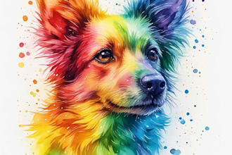 draw a rainbow watercolor portrait of your pet