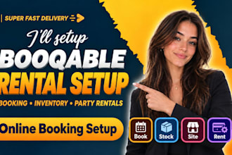 setup booqable website online booking rental inventory, and party rental busines