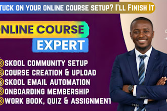 setup skool community, kajabi, teachable and lms online courses