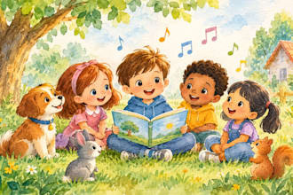 2d children song writing book, kid song, song writing, book illustration