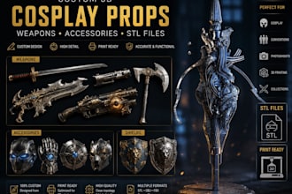 design custom 3d cosplay props, weapons, accessories and stl files