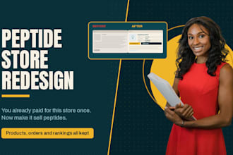 redesign research peptide website peptide store and fix peptide landing page