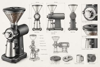 create 3d cad models for coffee grinders, cups and grinding machines