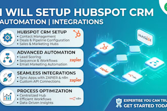 setup hubspot crm, automation, and integrations with zapier and n8n