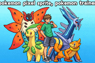 draw gen 3,4,5 pixel pokémon art, fakemon, trainer sprites, sprite sheet