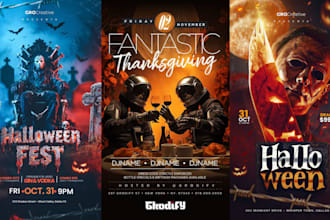 design halloween flyers, thanksgiving flyer and christmas flyer