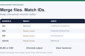 merge excel files and match ids with an exception report