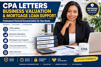 sign CPA letter, valuation letter, business valuation, mortgage loan as US CPA