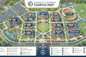 design custom wayfinding map campus, stadium, interactive facility, hospital map