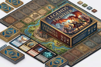 design card game, trading cards, card templates, box and card game art