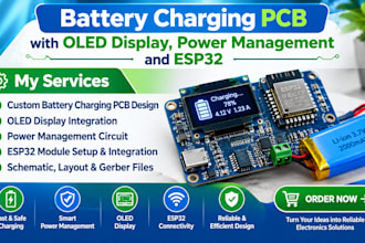 design battery charging pcb with oled display, power management and esp32