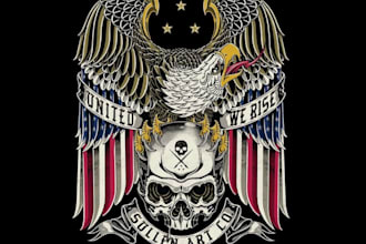 create a retro skull eagle logo with bold custom vector artwork