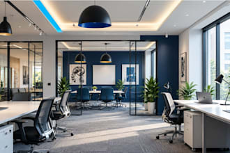 design modern office interior workspace planning and photorealistic 3d rendering