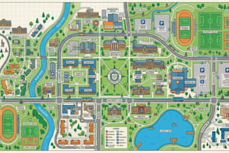 create vector campus map, school map, university map and wayfinding
