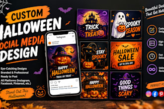 design halloween social media posts, sale flyers, instagram posts, promo banner