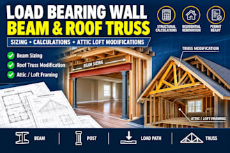 size load bearing wall beams and modify roof trusses for attic loft