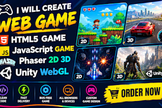 create web game HTML5 game javascript game phaser 2d 3d unity webgl