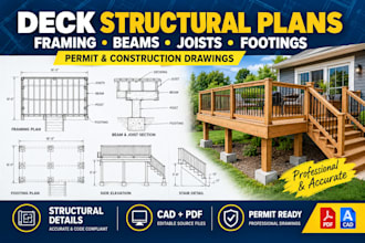 design deck structural plans, framing, beams, joists and footings