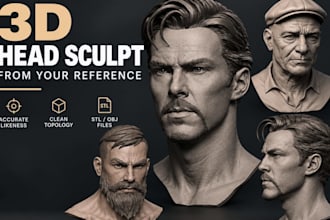 sculpt realistic 3d head bust from photo for 3d printing