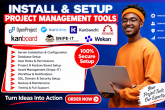 install openproject leantime kanbanchi redmine kanboard snipeit redmine wekan