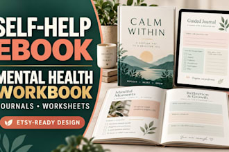 design self help ebooks, mental health workbook, guided journal and worksheets
