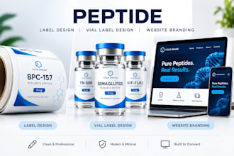 design peptide label design, peptide vial label design, peptide website branding