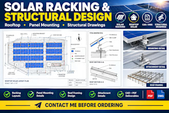 design solar racking, panel mounting and rooftop structural drawings