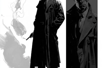 draw dark noir comic book cover illustration or novel art