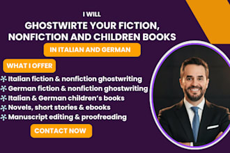 ghostwrite fiction, nonfiction, children books in italian or german