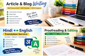translate hindi to english, english to hindi and write content